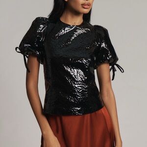 Anthropologie- Hutch Elegant Black Puff Sleeve Top